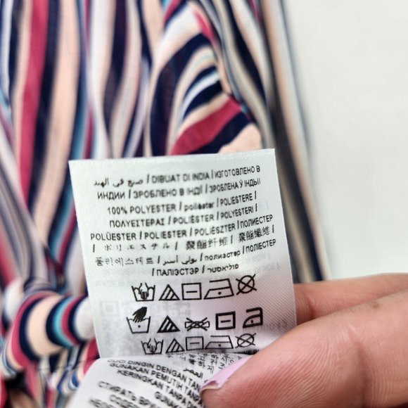 Guess Cropped Top Womens Large Sheer Long Sleeve Ruffle Striped Tie Front - Picture 8 of 9